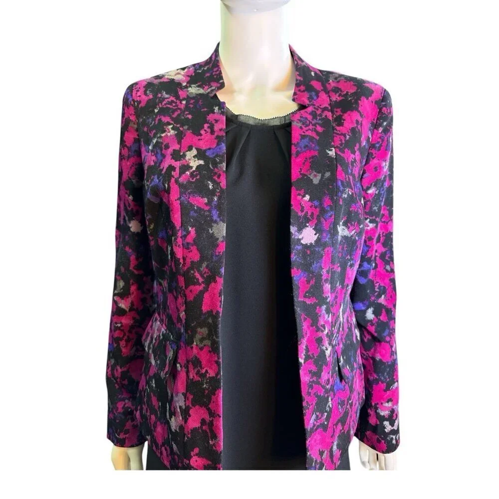 Kasper Blazer Open Front Purple and Pink Abstract Colorful Office Fall Sz 6 EUC